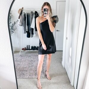 CINQ A SEPT One Shoulder Tulle Puff Sleeve Black Mini Dress‎
